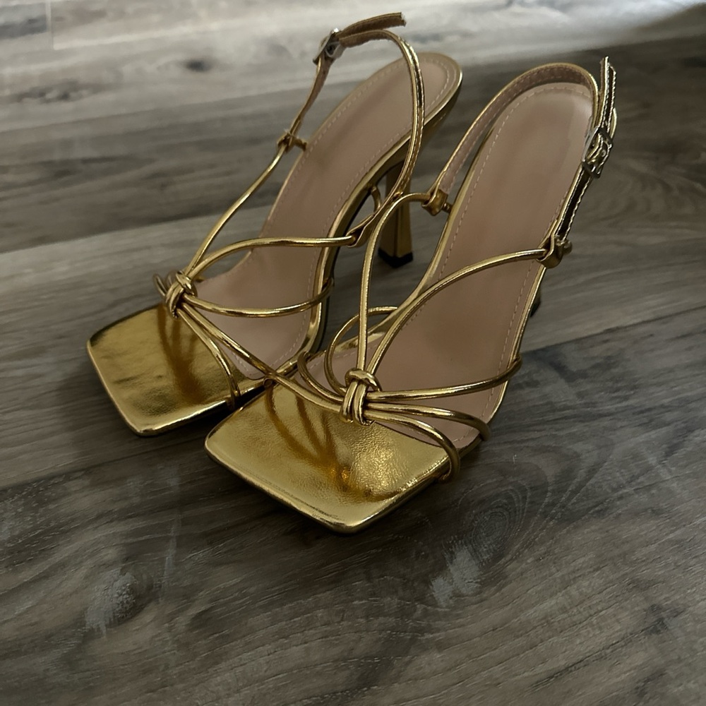 SHEIN Gold Stiletto Heels Strappy Sandals